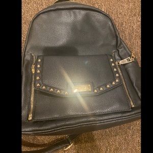 EUC 2 in 1! Bebe wallet zippered backpack mini book bag black gold carry case